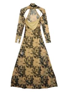 Rokh floral-print cut-out dress - Beige