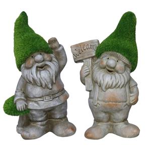 Gerimport Tuinkabouter beeldje - set van 2 - Dwarf Steef en Grumpy - grasgroen - 28 cm - polystone -