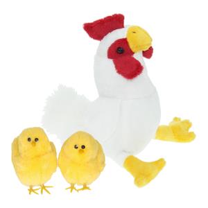 Merkloos Pluche kip knuffel - 20 cm - multi kleuren - met 2x gele kuikens 7 cm - kippen familie -