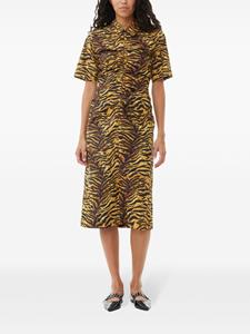 GANNI tiger-print organic cotton dress - Bruin