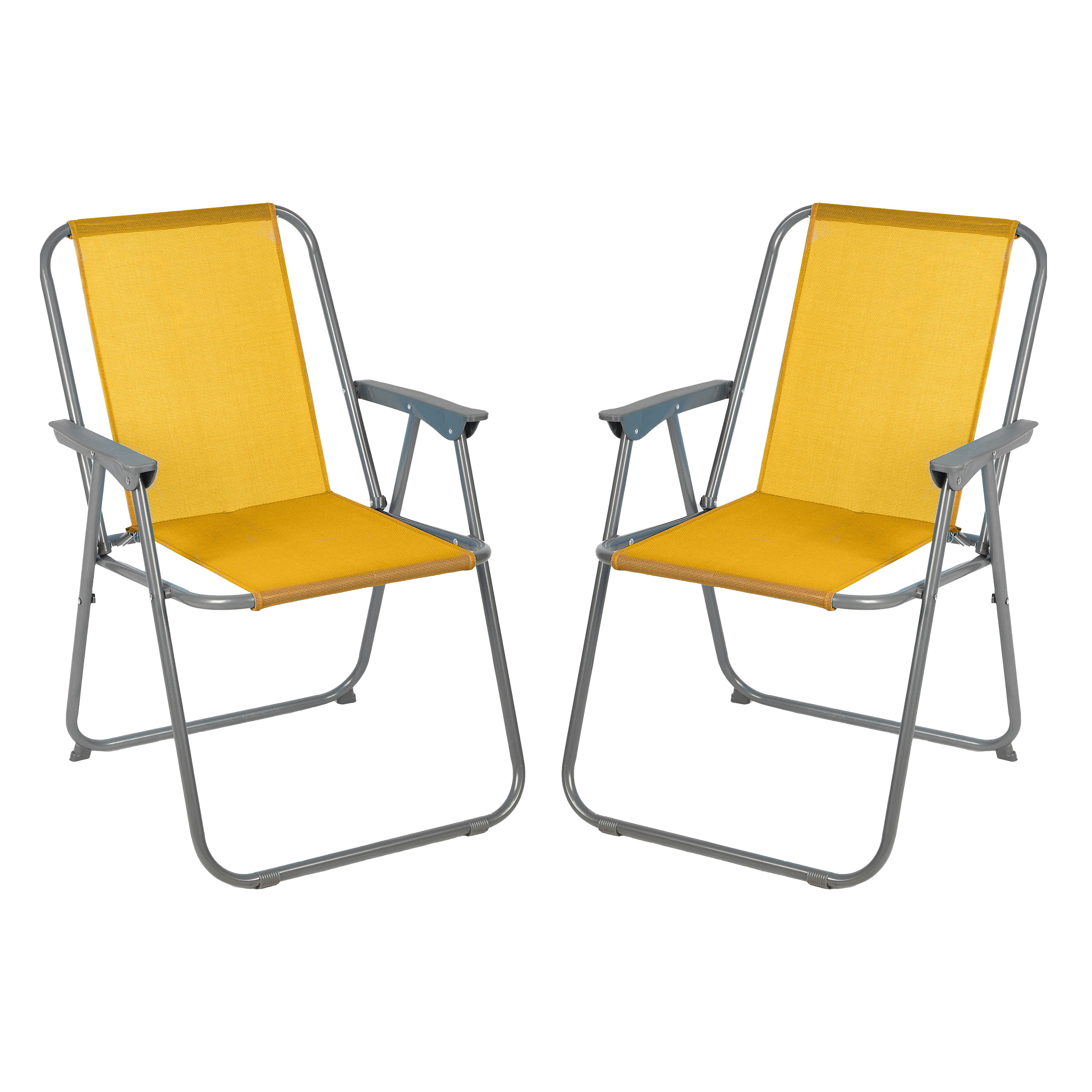 Sunnydays camping/strand stoel - 2x - aluminium - inklapbaar - geel - L53 x B55 x H75 cm -