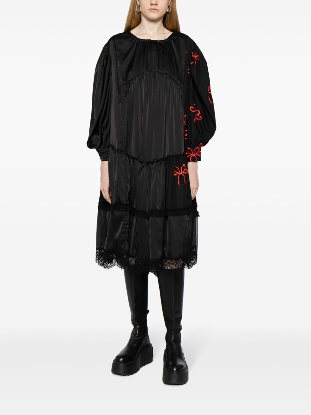 Simone Rocha bow-detailing cotton dress - Zwart