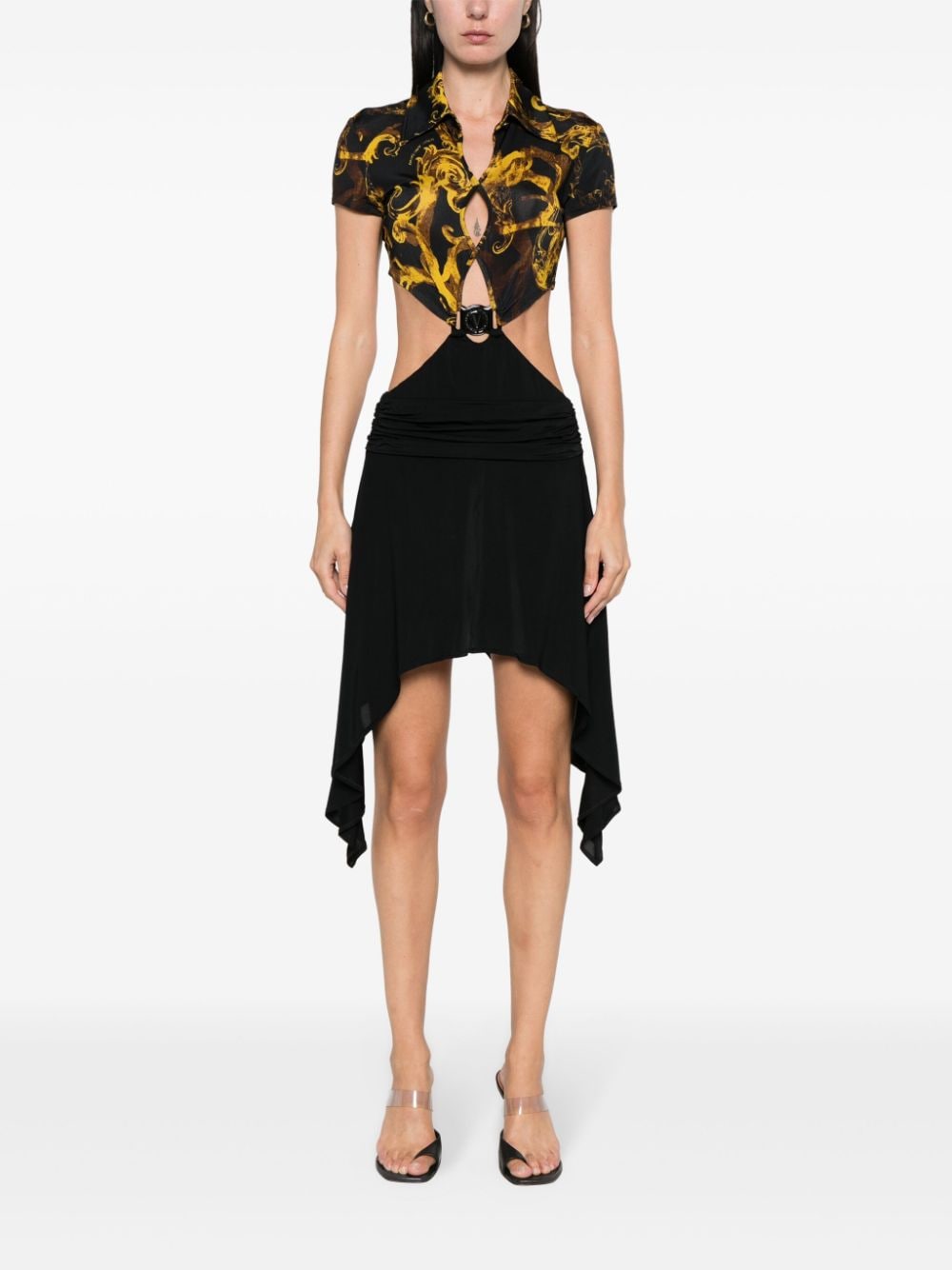 Versace Jeans Couture Asymmetrische jurk met Watercolour Couture-print - Zwart