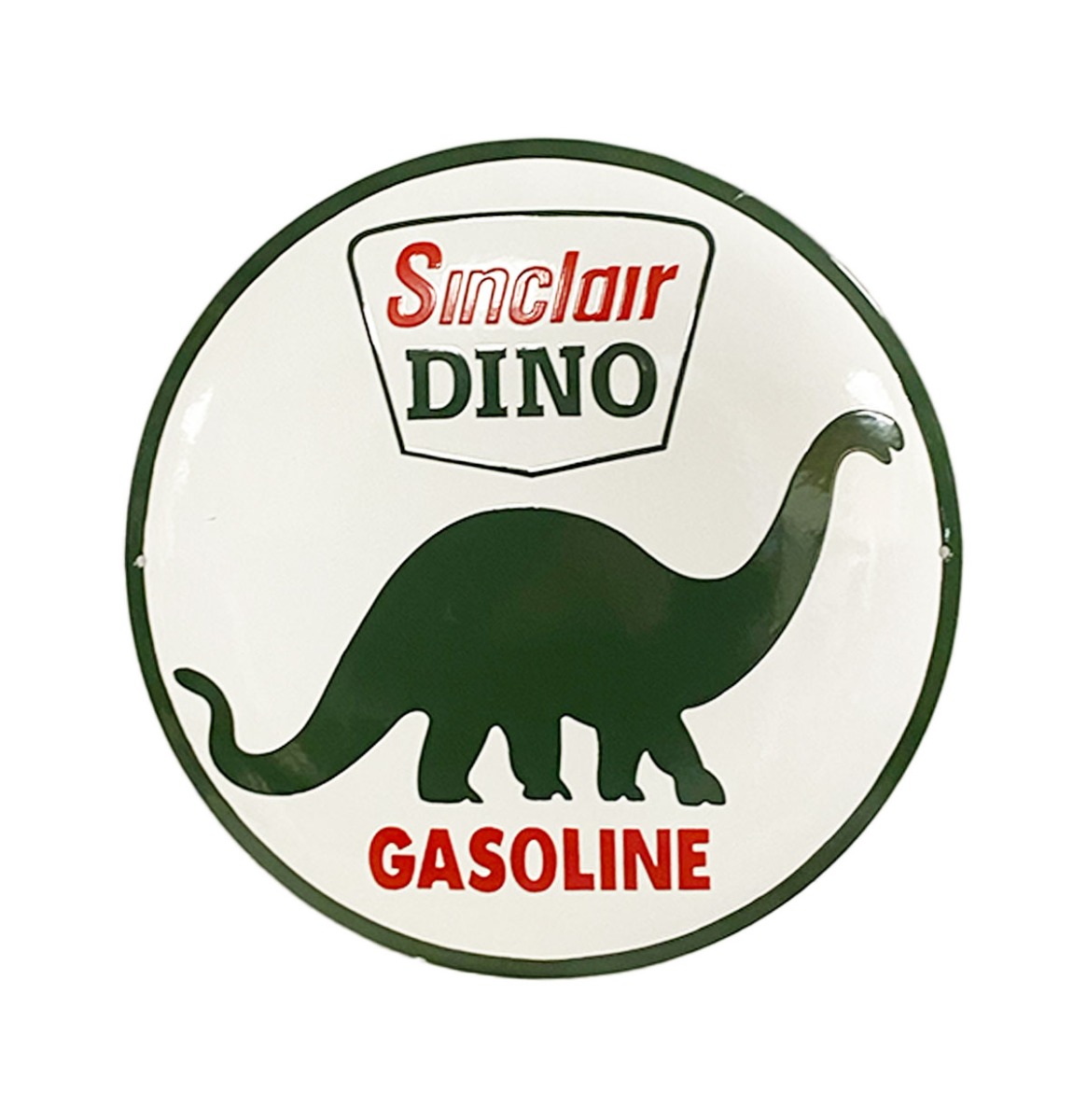 Fiftiesstore Sinclair Dino Gasoline Emaille Bord - Ø40cm