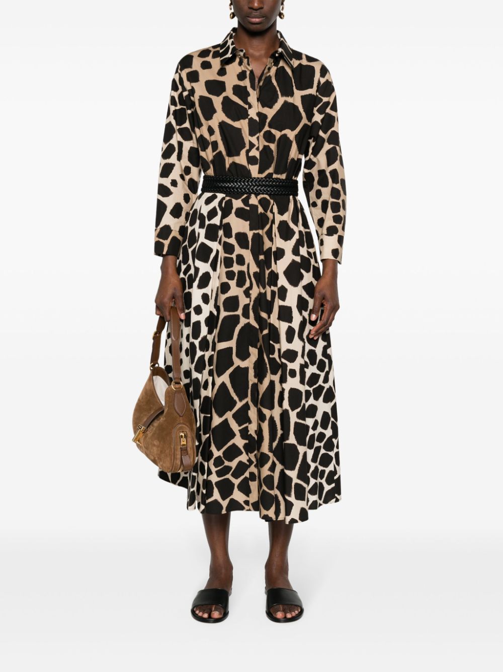 Max Mara Flared jurk met girafprint - Beige