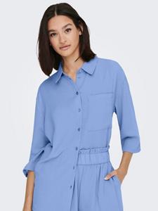 JACQUELINE de YONG Blusenshirt 3/4 Arm Hemd in Knitteroptik Blusen Oberteil Brusttasche JDYDIVYA 4947 in Blau