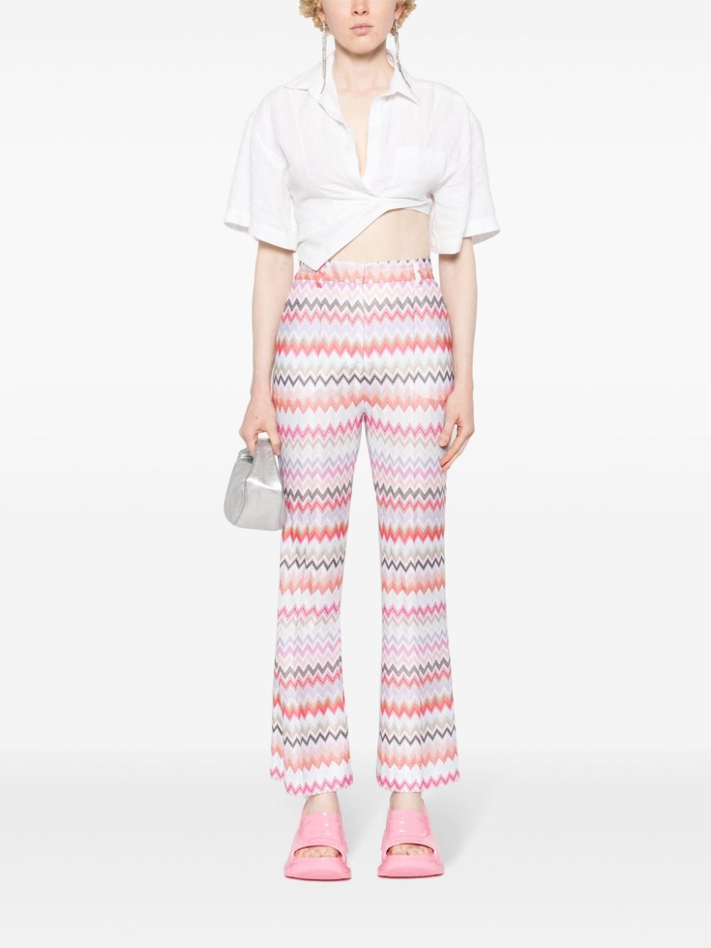 Missoni zigzag-woven cropped trousers - Roze