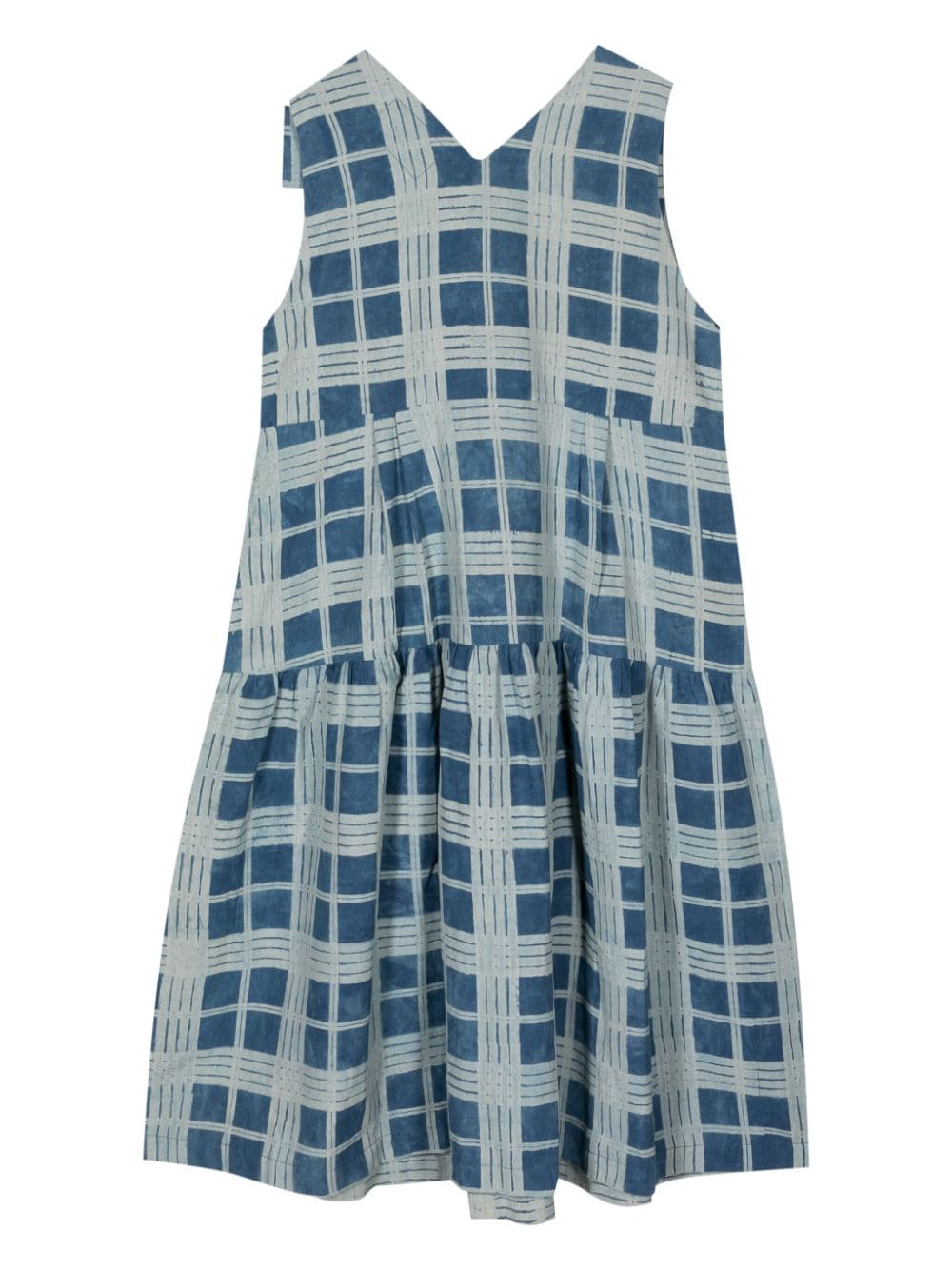 STORY mfg. checkered cotton-linen blend dress - Blauw
