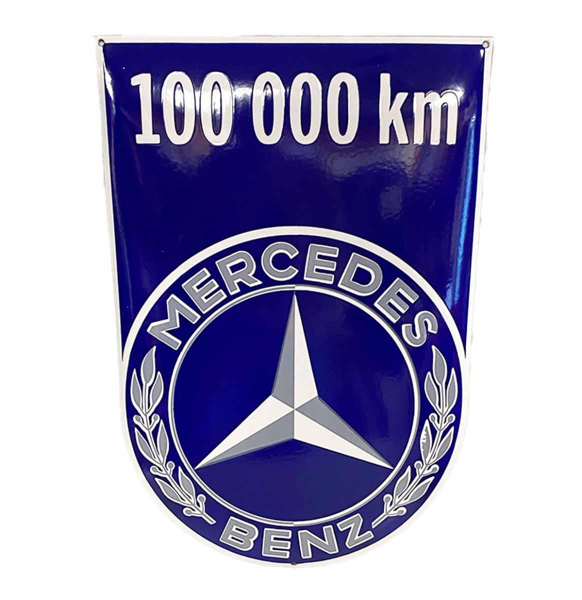 Fiftiesstore Mercedes Benz 100.000km Blauw Emaille Bord - 60 x 41cm