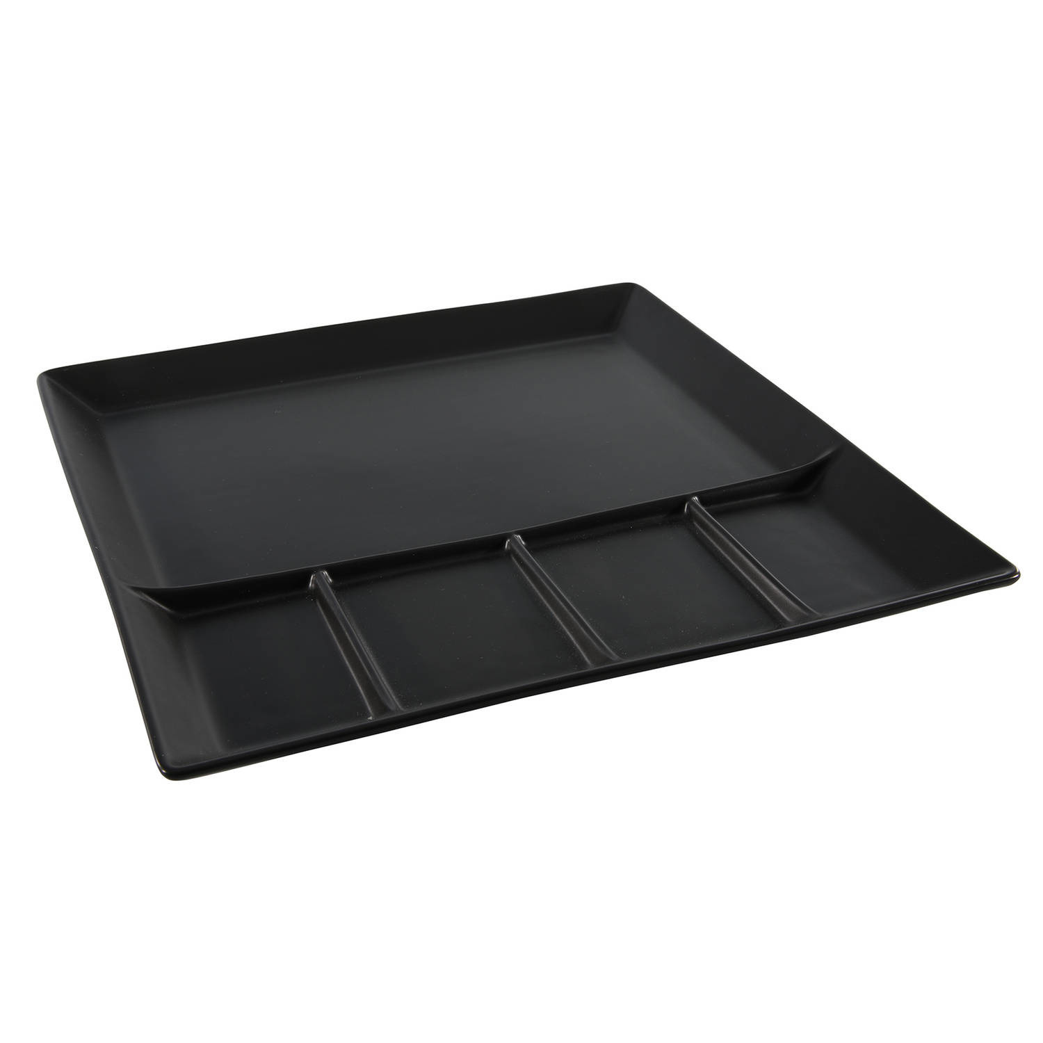 Fonduebord/gourmetbord 5-vaks zwart aardewerk 24 cm -