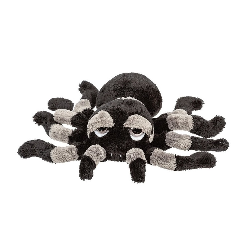 Suki Gifts Pluche knuffel spin - tarantula - zwart/grijs - 22 cm - speelgoed -