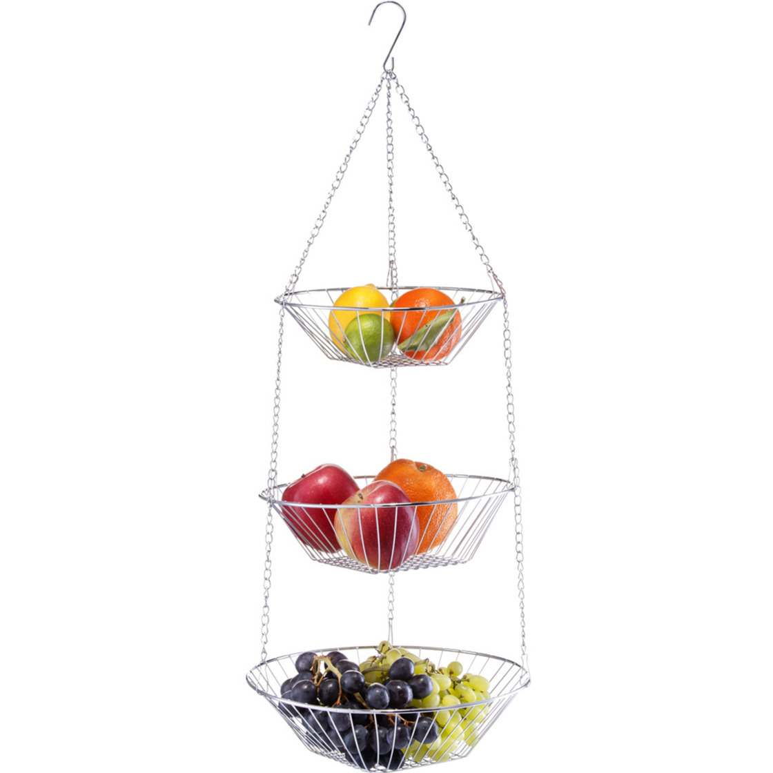 Zeller Zilveren ronde camping fruitschaal 3-laags hangend 72 cm -