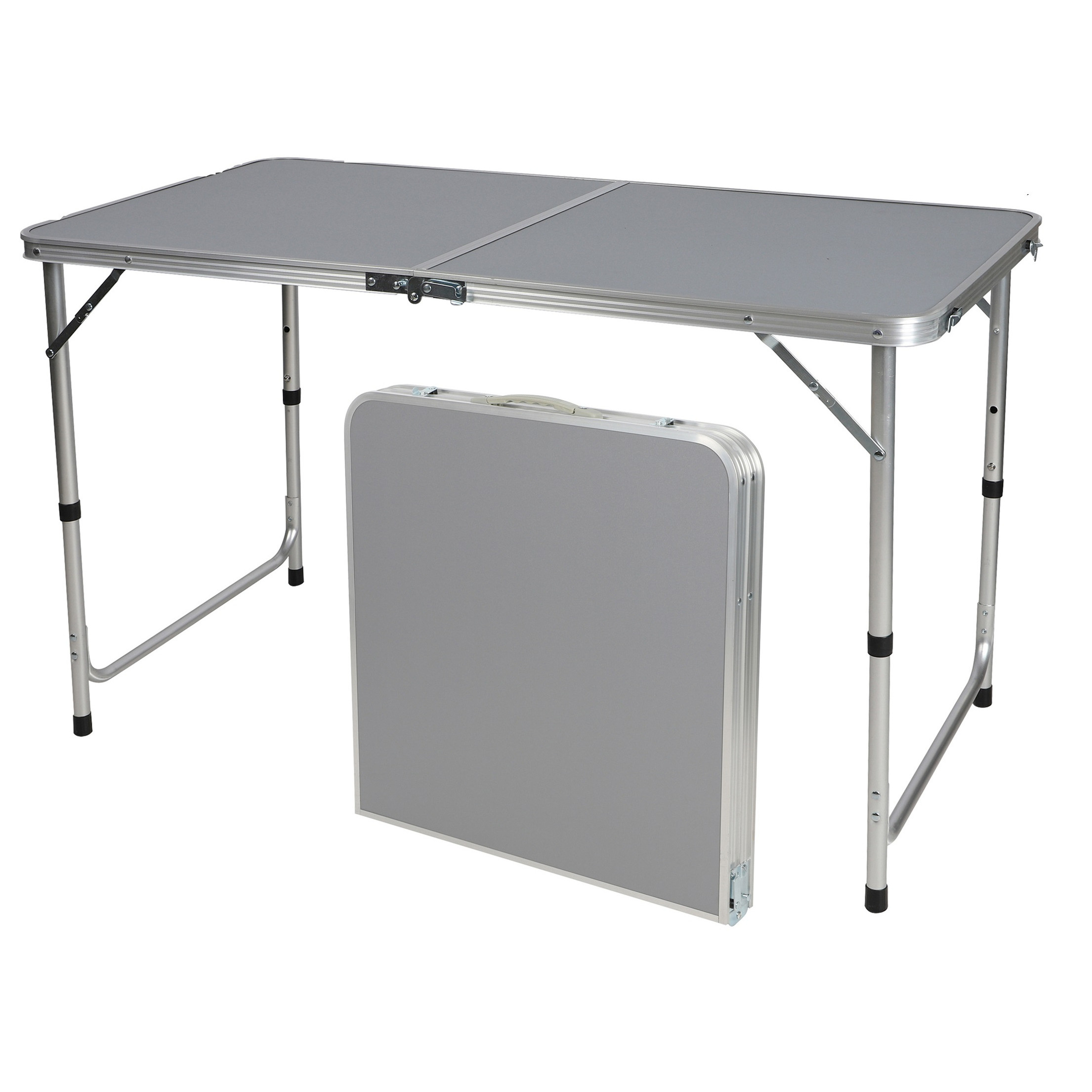 Sunnydays camping tafel - aluminium - opvouwbaar - grijs - L120 x B60 x H67 cm -