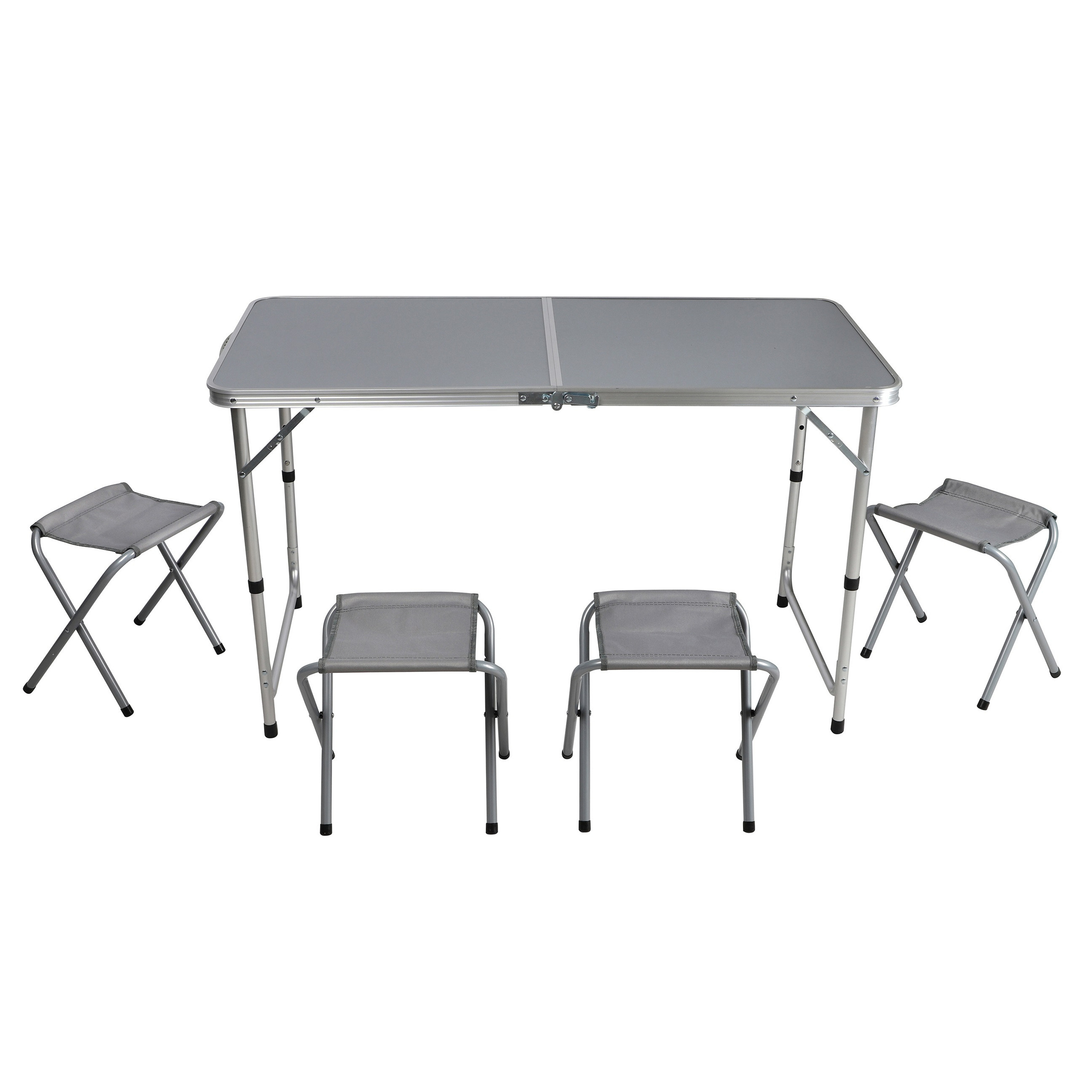 Sunnydays camping tafel/krukjes - aluminium - opvouwbaar - grijs - L120 x B60 x H67 cm -
