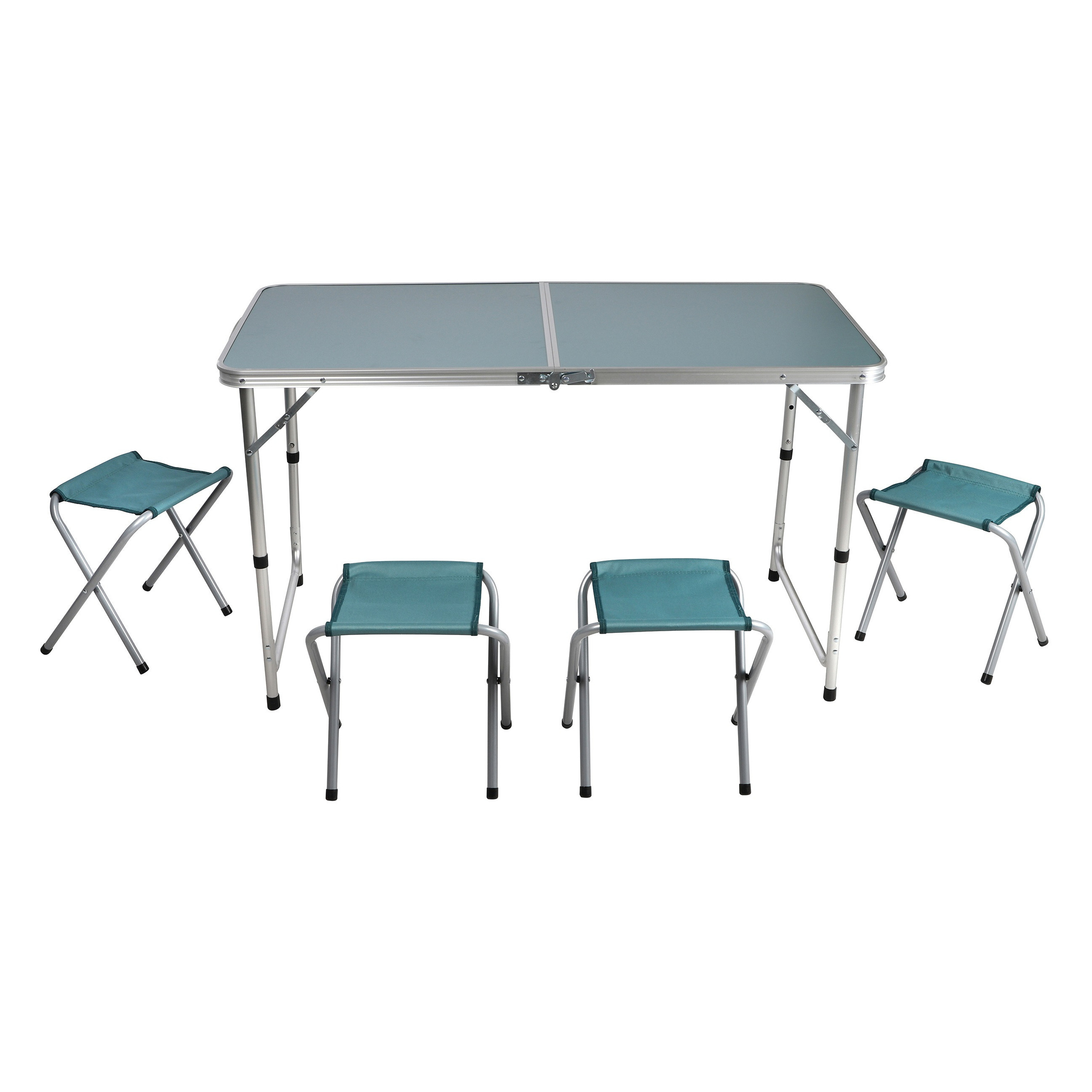 Sunnydays camping tafel/krukjes - aluminium - opvouwbaar - blauw - L120 x B60 x H67 cm -