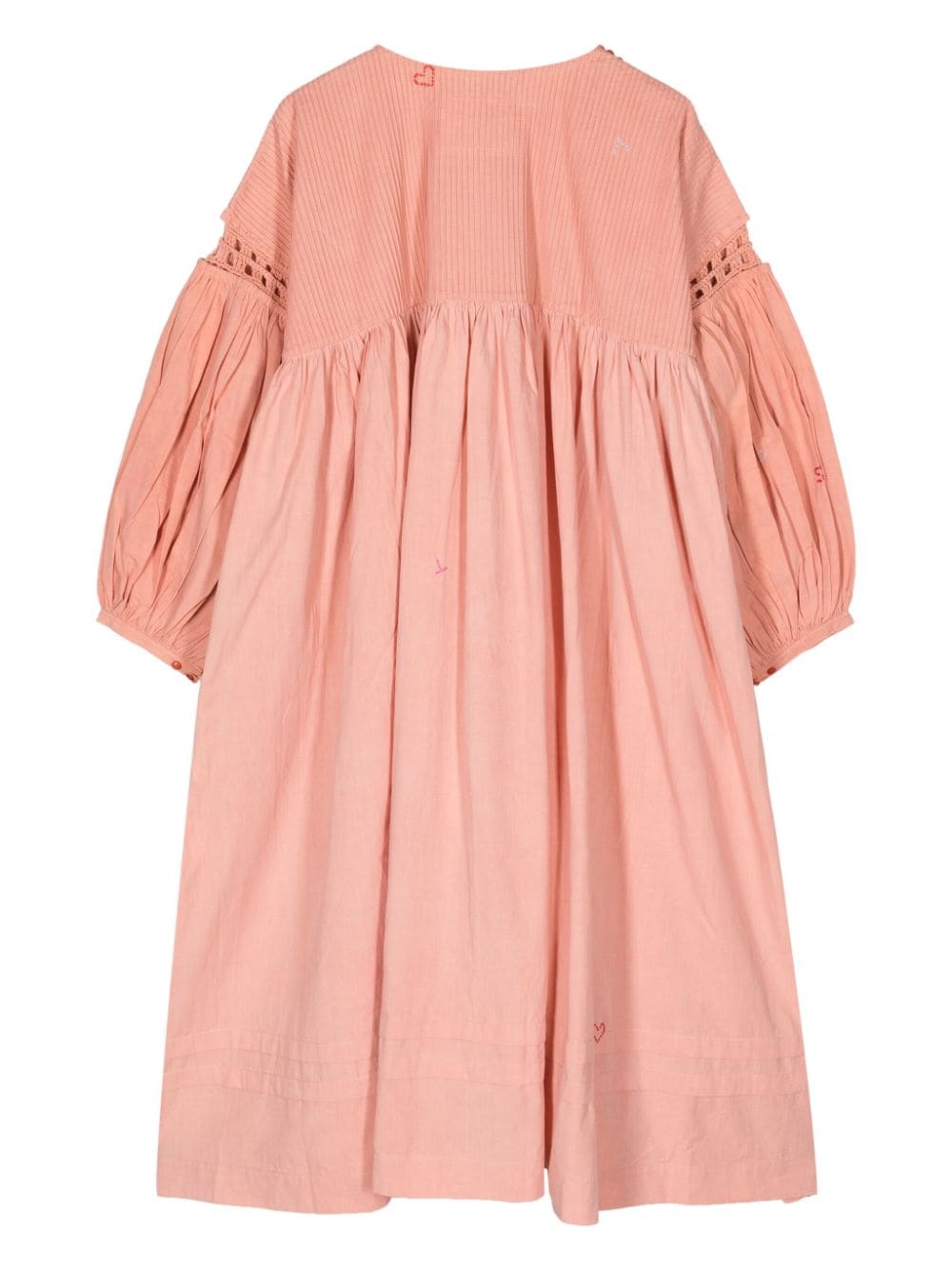 STORY mfg. Katoenen jurk met gehaakt detail - Roze