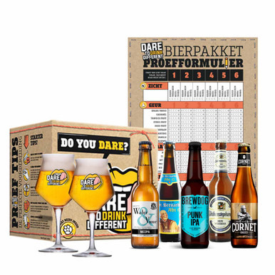 Dare to Drink Different Bierproeverij pakket met 5 bieren - Incl. 2 bierglazen en online proeverij