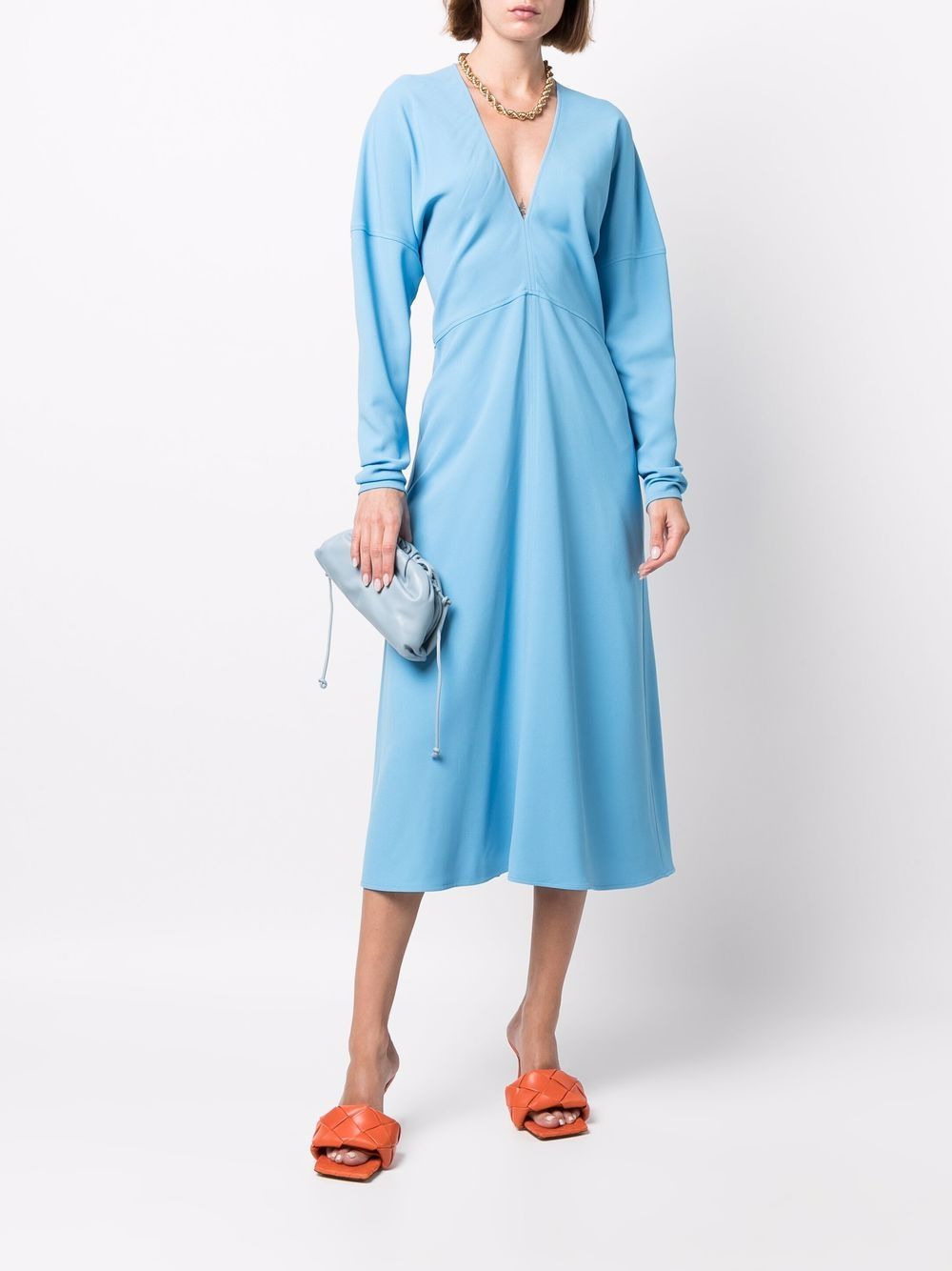 Victoria Beckham Midi-jurk met V-hals - Blauw