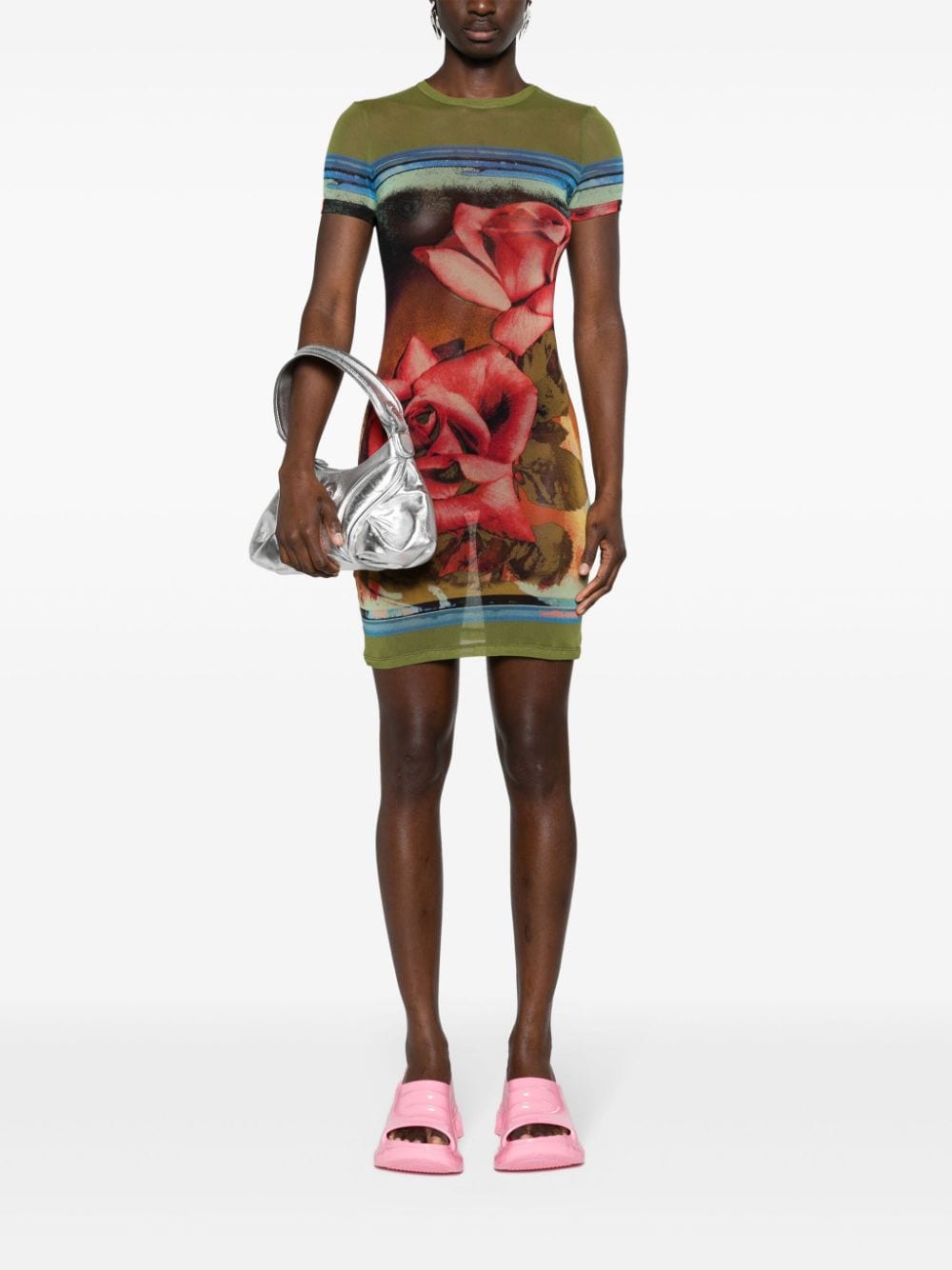 Jean Paul Gaultier rose-print mesh minidress - Rood