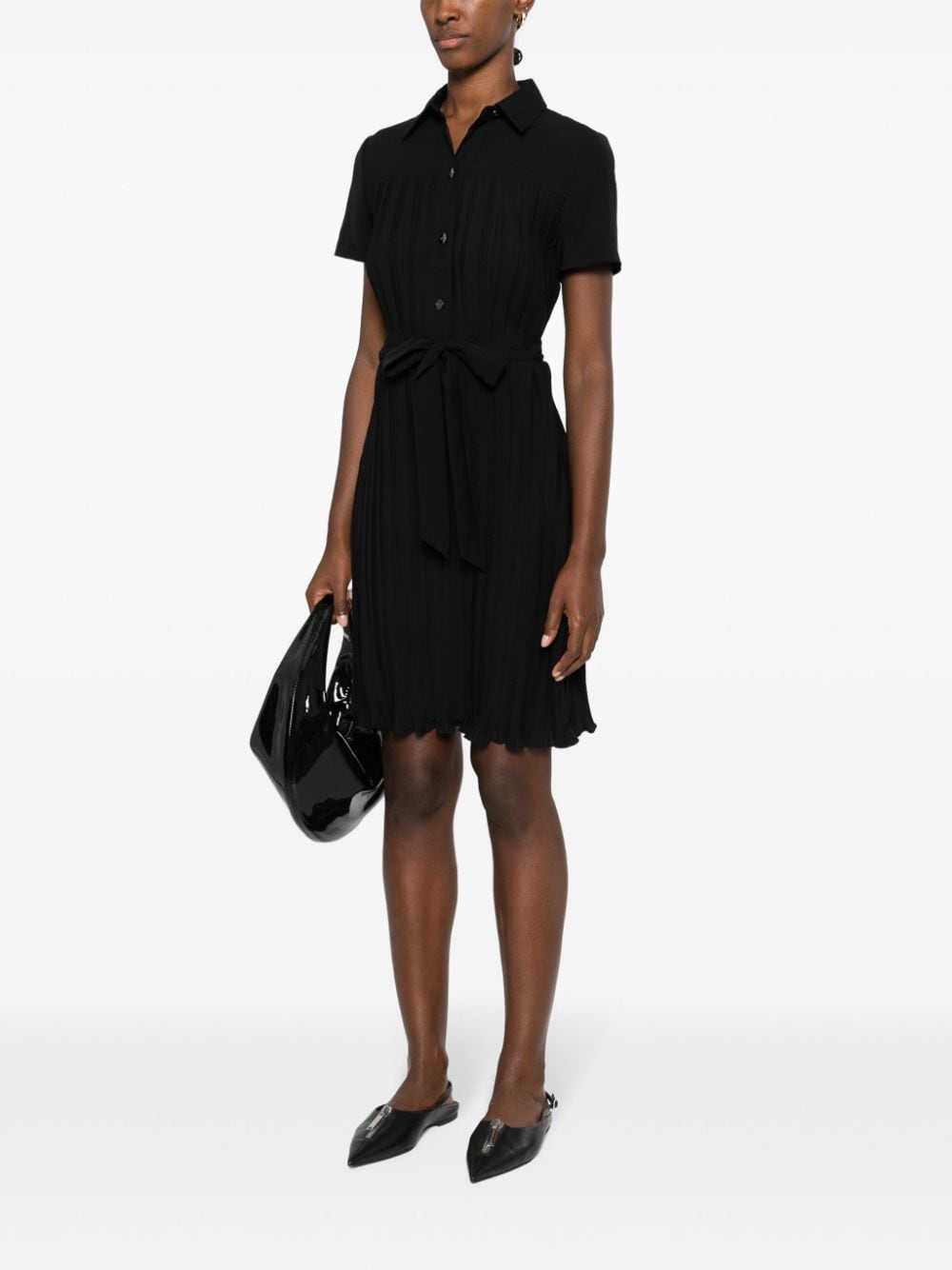 DKNY belted plissé mini dress - Zwart