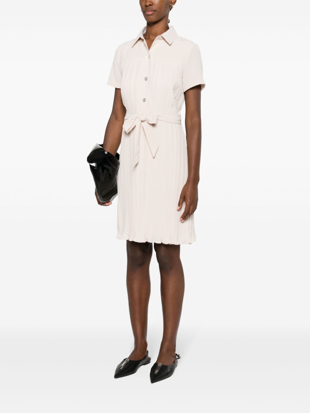 DKNY belted plissé mini dress - Beige