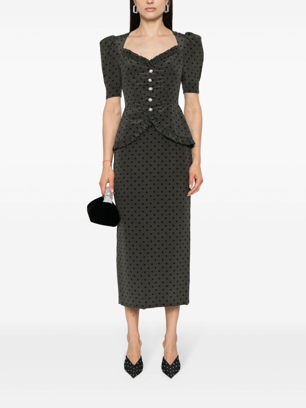 Alessandra Rich polka dot-print silk midi dress - Grijs