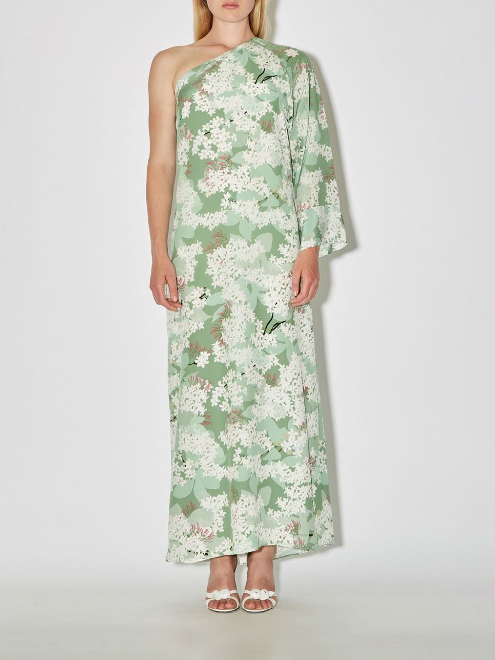 Bernadette Lola floral-print one-shoulder silk dress - Groen