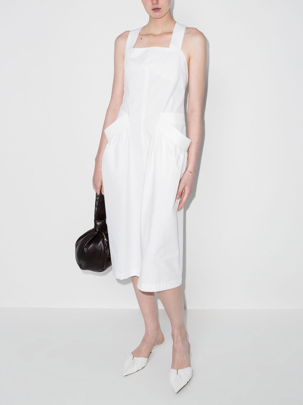 Low Classic Midi-jurk met schort-stijl - Wit