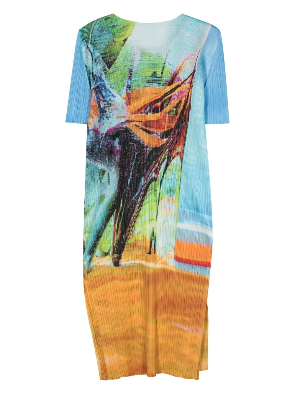 Pleats Please Issey Miyake Midi-jurk met tropische print - Blauw
