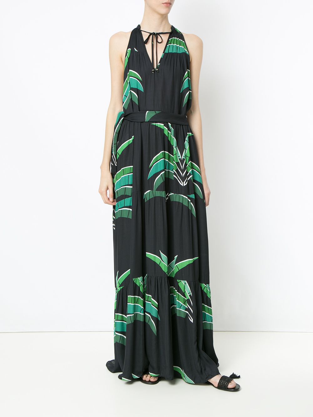 Amir Slama foliage print long dress - Zwart