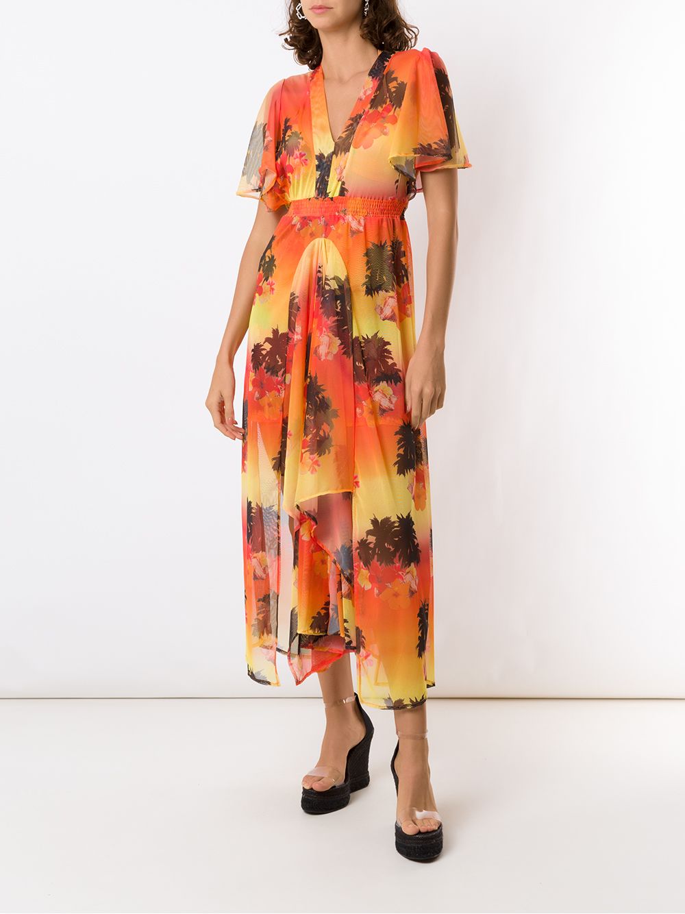 Amir Slama Maxi-jurk met cropped mouwen - Oranje