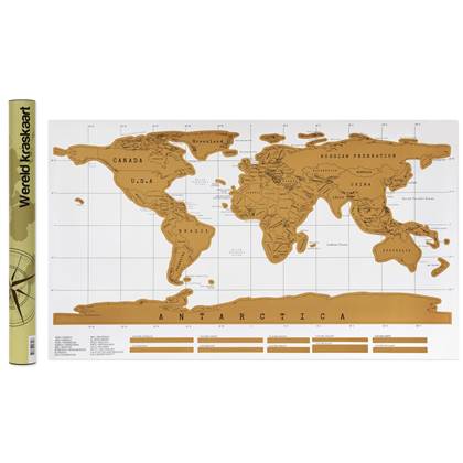 Aretica Wereld Kraskaart (Scratch Map) Wit 88 x 52 cm