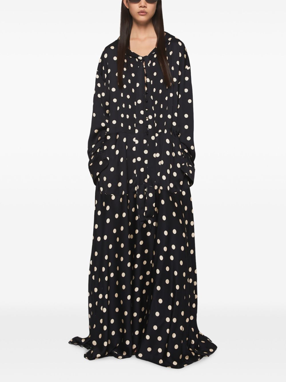 Stella McCartney Maxi-jurk met stippen en verlaagde schouders - Zwart