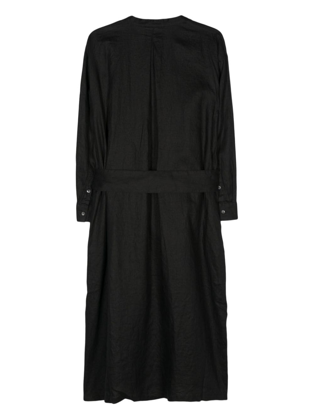 Closed belted linen dress - Zwart