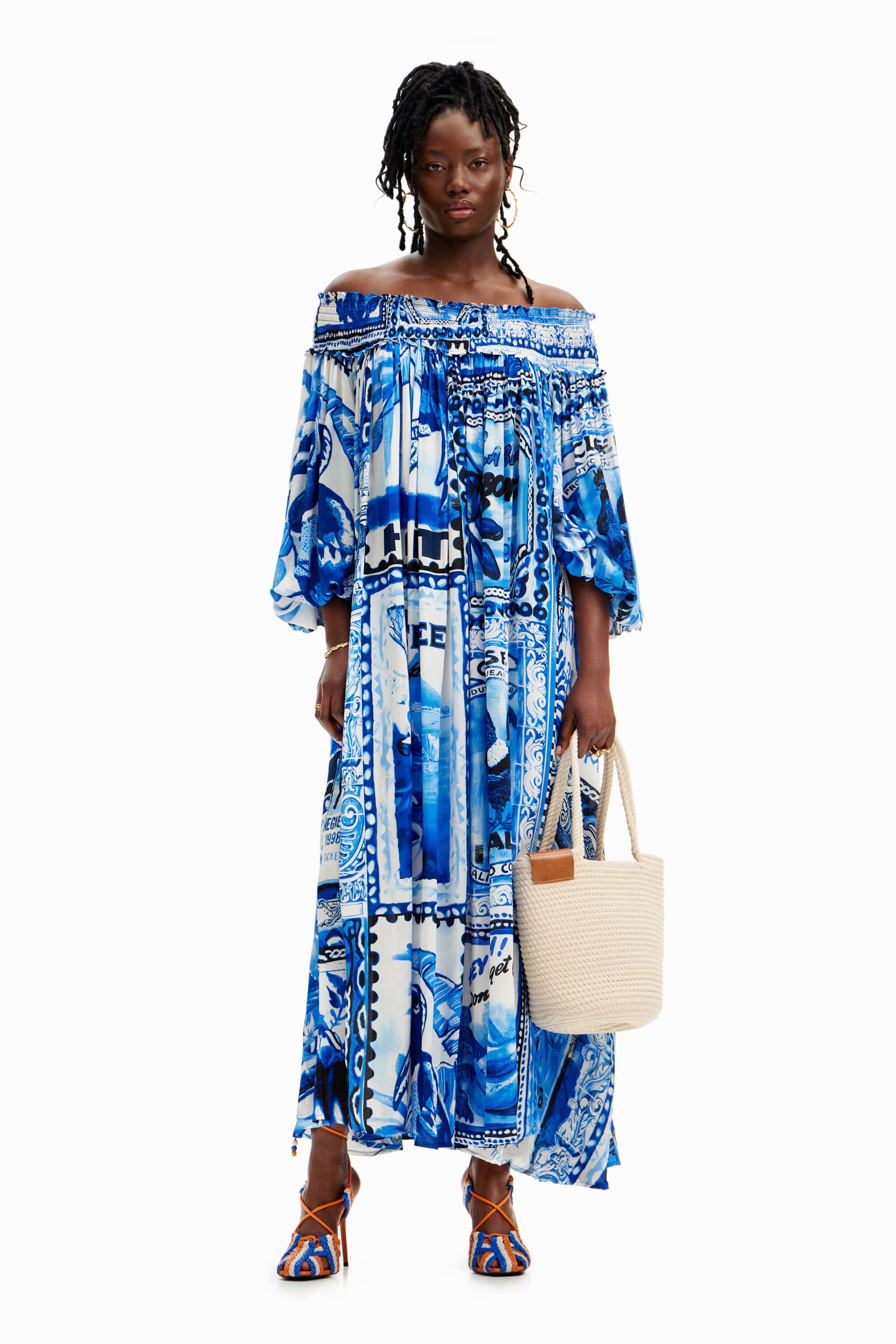 Desigual Lange jurk arty ansichtkaarten Stella Jean - BLUE