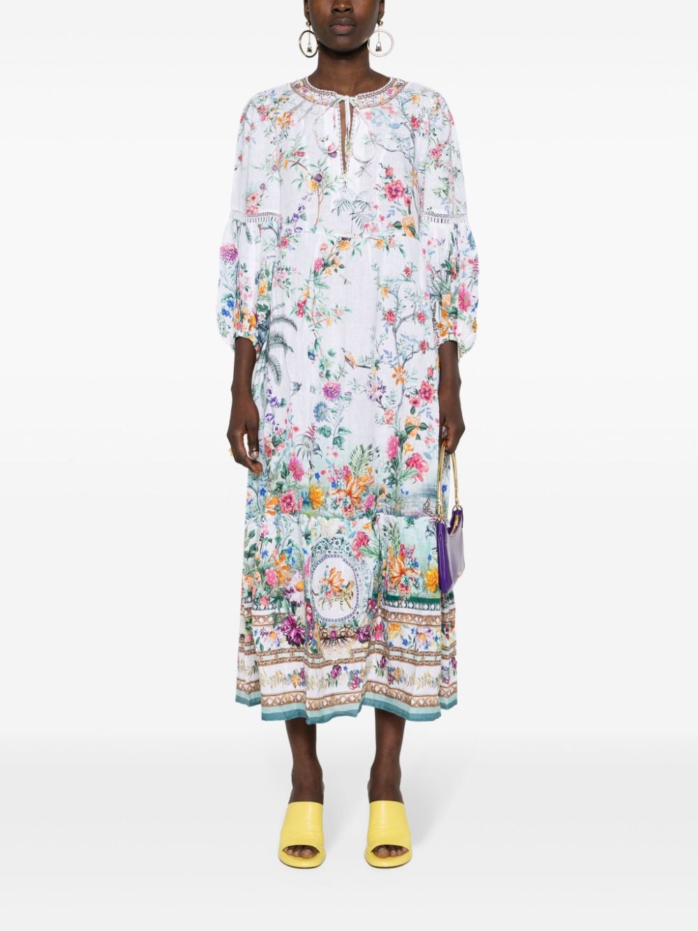 Camilla Plumes And Parterres linen maxi dress - Wit