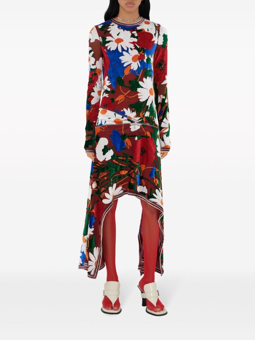 Burberry Fluwelen midi-jurk met print - Rood