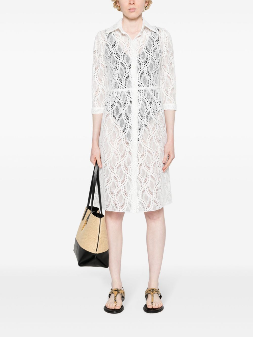 Ermanno Scervino guipure-lace perforated shirtdress - Wit