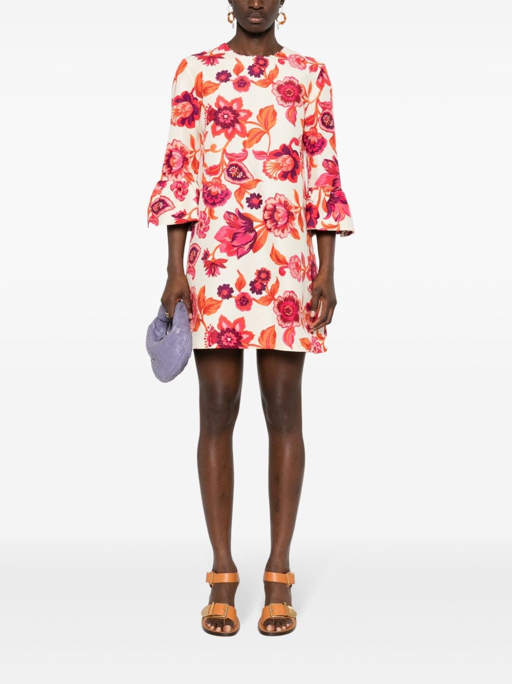 La DoubleJ floral-print cady mini dress - Beige