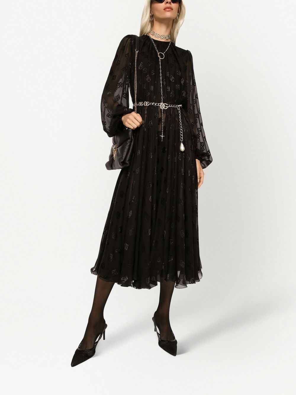 Dolce & Gabbana Satijnen midi-jurk met DG-logo - Zwart