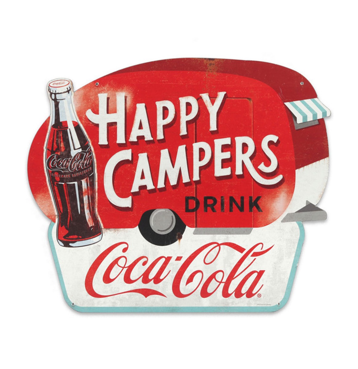 Fiftiesstore Coca-Cola Happy Campers Metalen Bord - 43 x 46cm