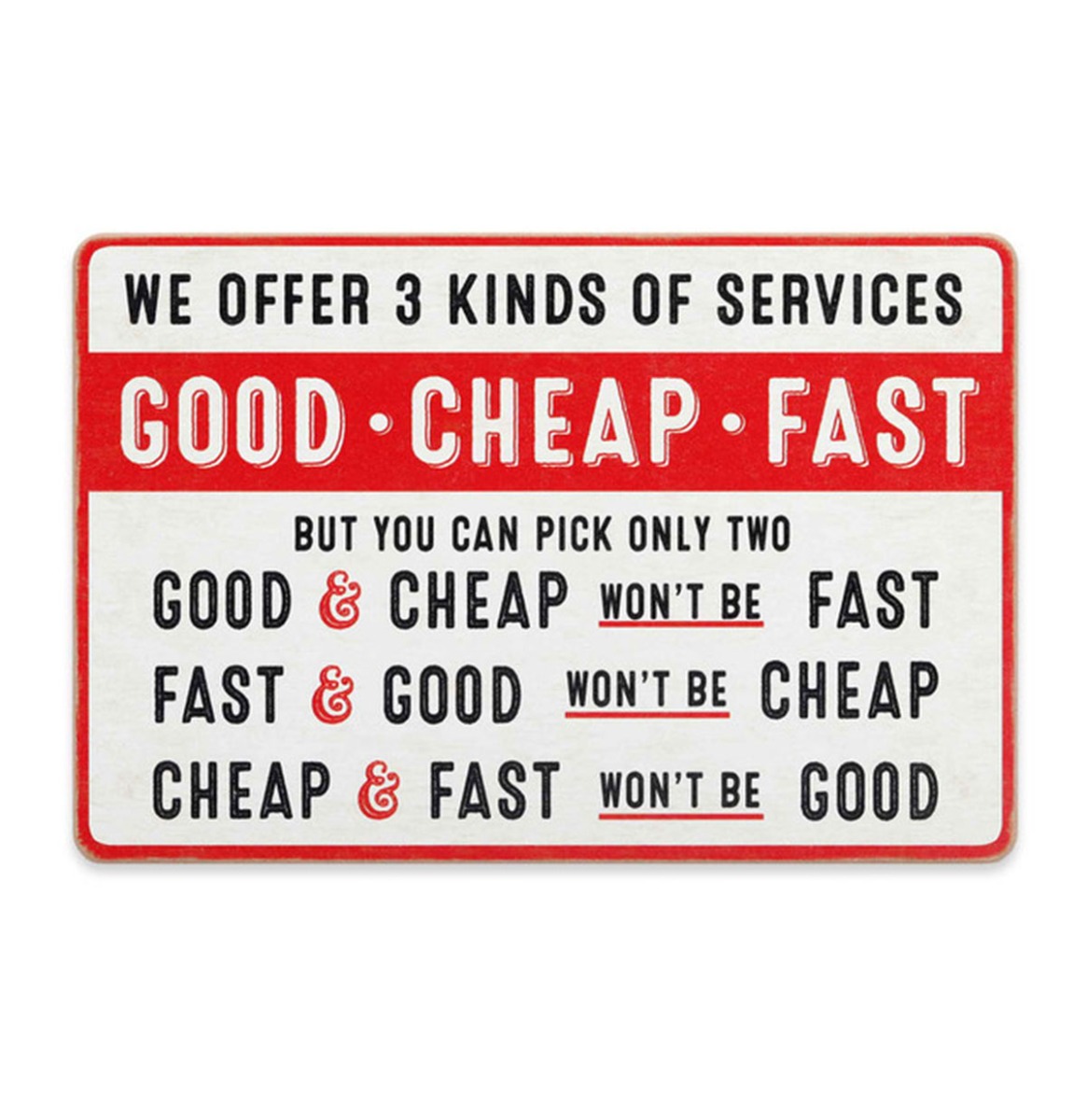 Fiftiesstore Good Cheap & Fast Services Houten Wandbord - 37 x 25cm