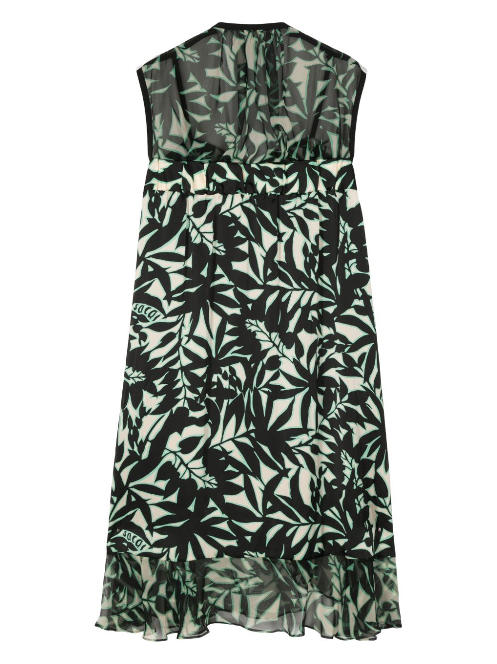 Sacai leaf-print panelled dress - Zwart