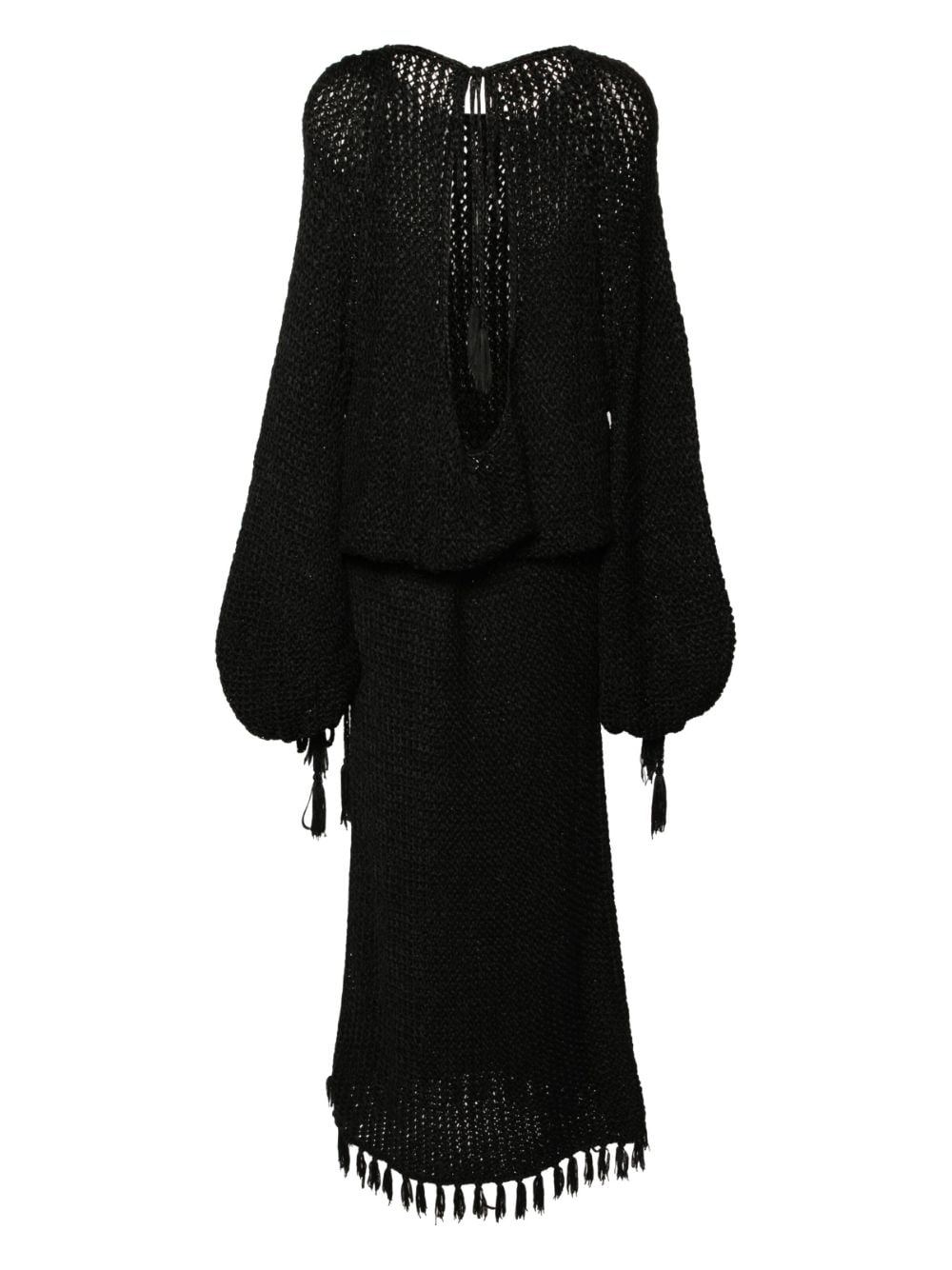KHAITE Reagan tasselled open-knit dress - Zwart