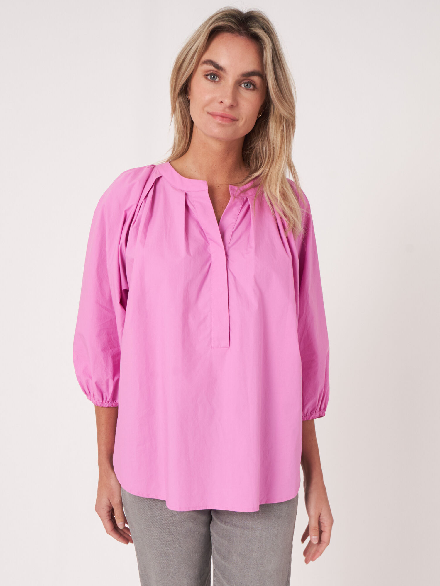 REPEAT cashmere Losse katoenen blouse met 3/4 raglan pofmouwen