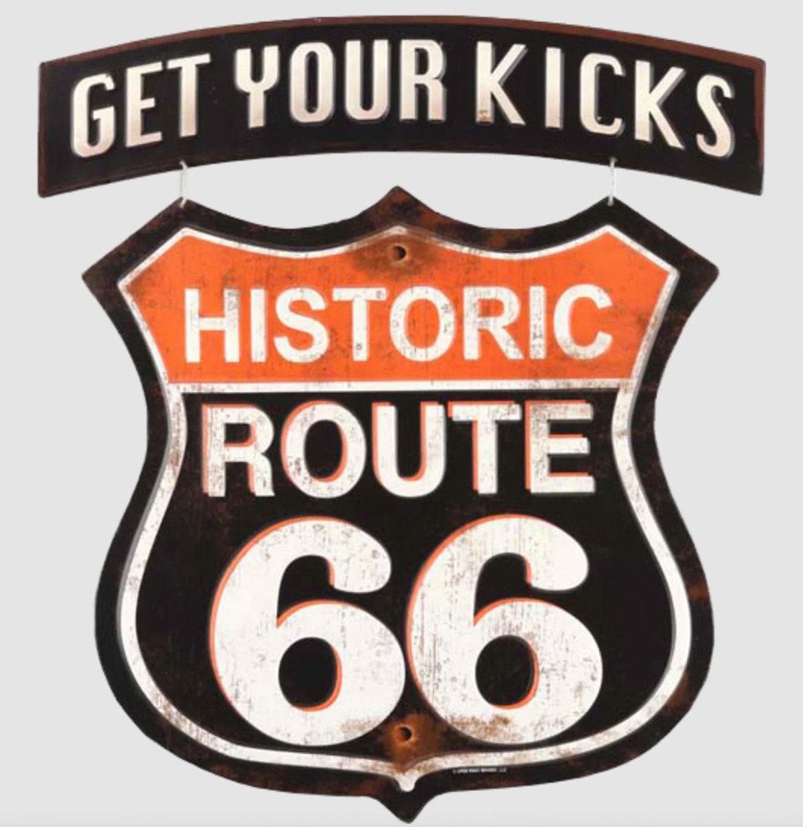 Fiftiesstore Route 66 'Get Your Kicks' Gelinkte Metalen Bord - 44 x 40cm