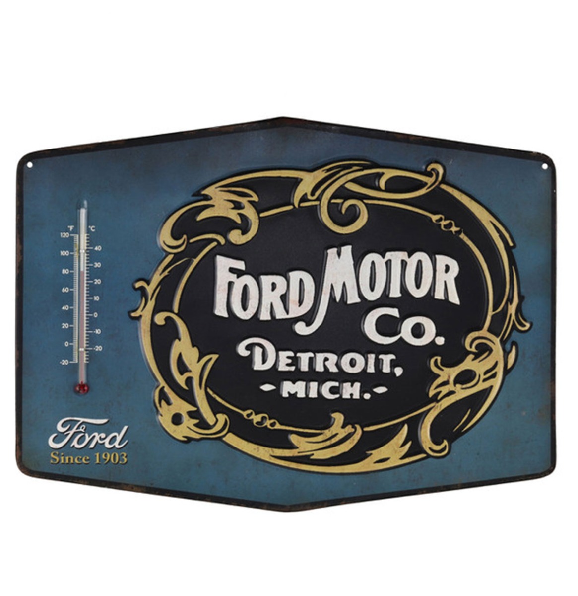 Fiftiesstore Ford Motor Co. Metalen Bord met Relief en Thermometer