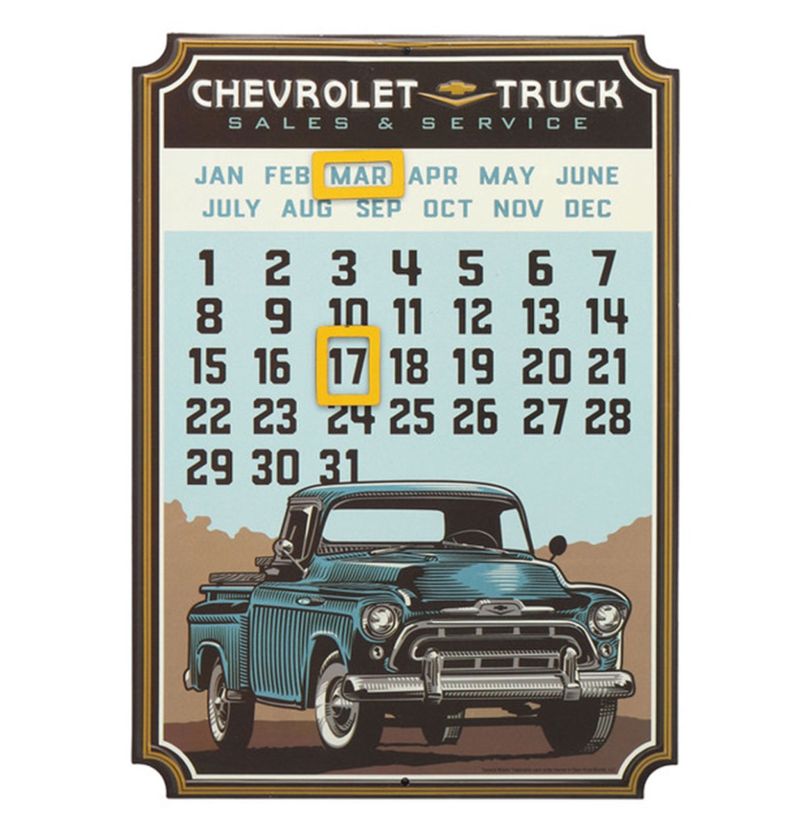 Fiftiesstore Chevrolet Truck Vintage Metalen Kalender met Magneten