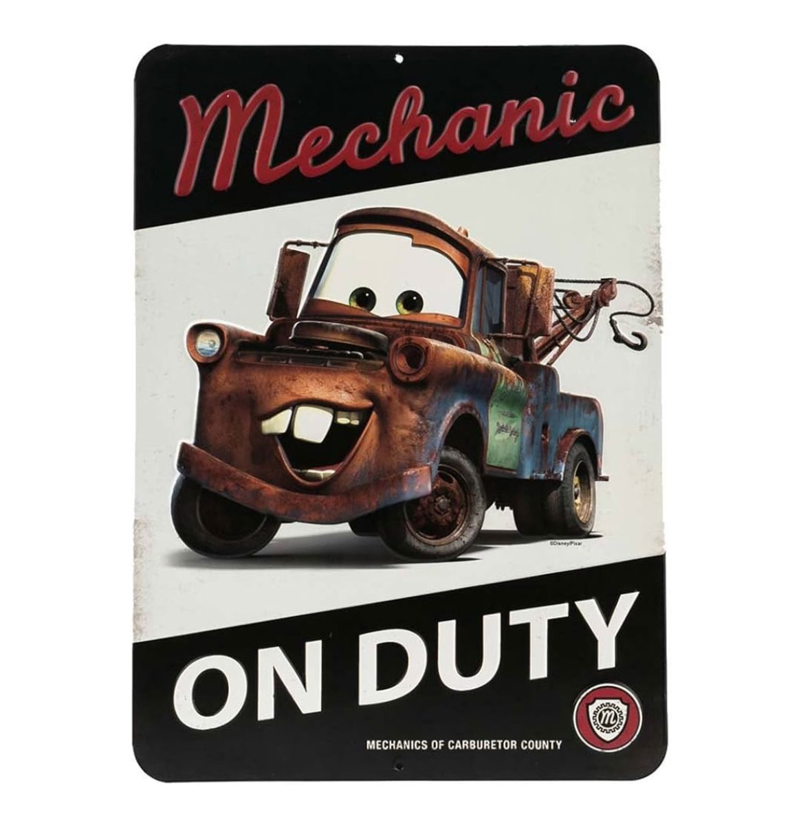 Fiftiesstore Tow Mater Mechanic On Duty Metalen Bord - 25,5 x 35,5cm