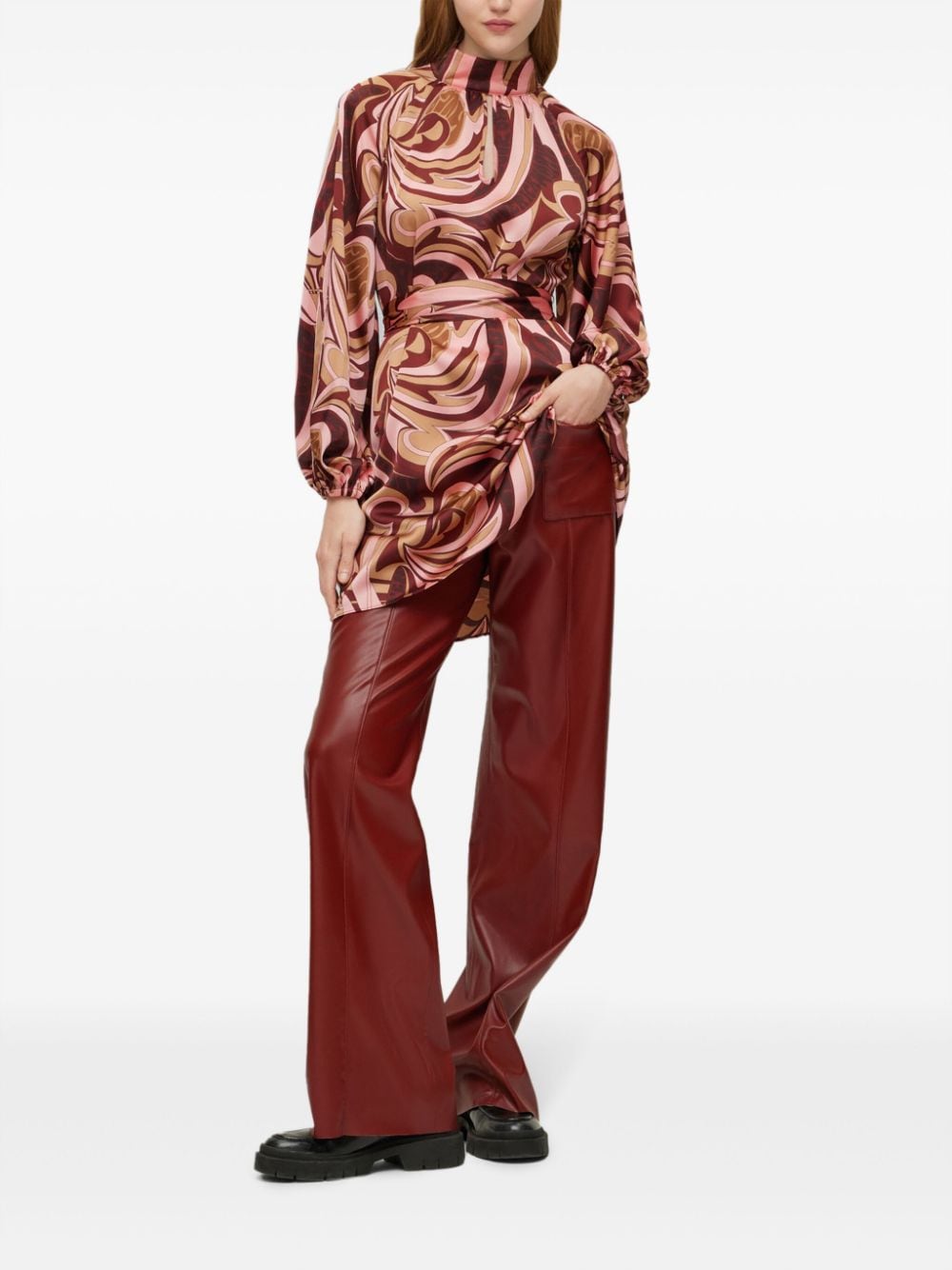 HUGO Midi-jurk met abstracte print en lange mouwen - Bruin